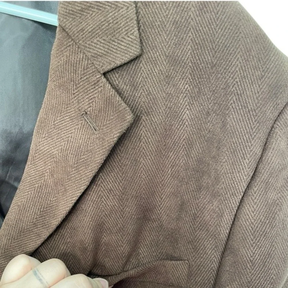 S&K Andrew Fezza 44 Brown Herringbone Blazer Sport Coat Dark Academia Professor